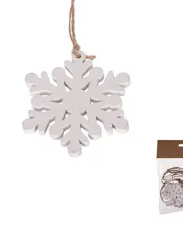 Vánoční dekorace Dřevěná vánoční ozdoba Snowflake, bílá, 8 ks