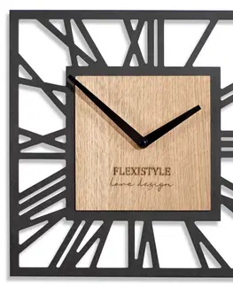Nástěnné hodiny Dřevěné čtvercové nástěnné hodiny v černé barvě
