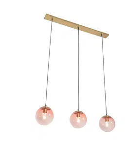 Zavesna svitidla Art Deco závěsná lampa mosaz s růžovým sklem 3-světlo - Pallon Mezzi