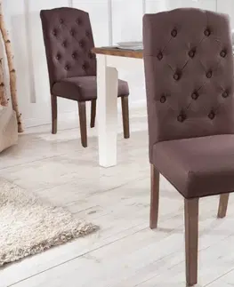 Luxusní jídelní židle Estila Venkovská stylová jídelní židle Silloth s hnědým čalouněním a chesterfield prošíváním 104cm