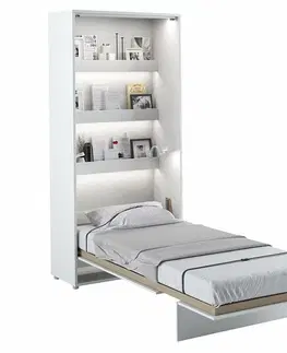 bez úložného prostoru Vysoká sklápěcí postel ve skříni MONTERASSO, 90x200, bílá lesk