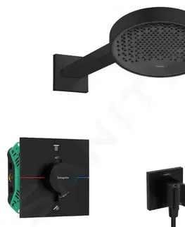 Sprchy a sprchové panely HANSGROHE Sprchový set s termostatem pod omítku, s tělesem, průměr 25 cm, 3 proudy, matná černá SANI21HHH407