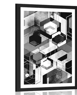 Černobílé Plakát s paspartou abstraktní geometrie v černobílém provedení