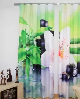 Luxusní hotové závěsy s potiskem 3D Moderní zelené závěsy s bílou orchidejí
