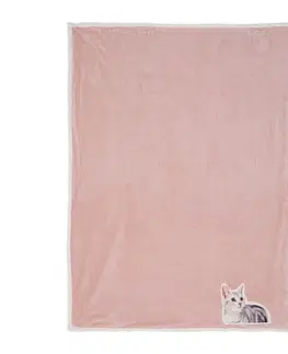 Deky Růžový plyšový pléd s kočičkou Olli I - 130*160 cm Clayre & Eef KT060.101