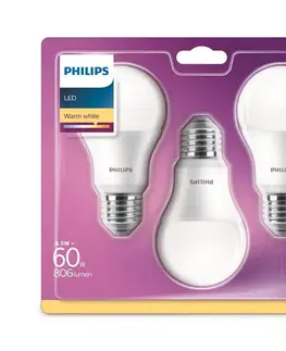 LED osvětlení Philips SADA 3x LED Žárovka Philips A60 E27/8,5W/230V 2700K 
