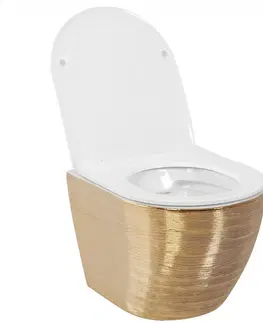 Záchody REA Závěsná WC mísa včetně sedátka RIMLESS Carlo Flat Brush zlato/bílá REA-C6942