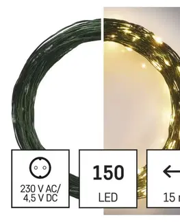 LED řetězy EMOS LED vánoční nano řetěz zelený, 15 m, venkovní i vnitřní, teplá bílá, časovač D3AW05