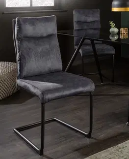 Luxusní jídelní židle Estila Moderní jídelní židle Vitto sametová tmavě šedá 98cm