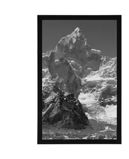 Černobílé Plakát nádherný vrchol hory v černobílém provedení