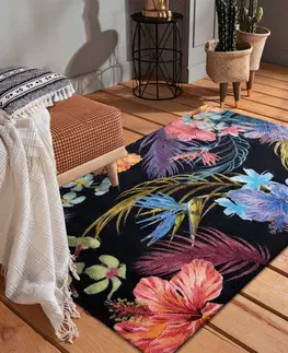 Moderní koberce Luxusní černý koberec s motivem exotických květin
