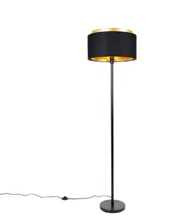 Stojaci lampy Moderní stojací lampa černá s odstínem černé se zlatem - Simplo