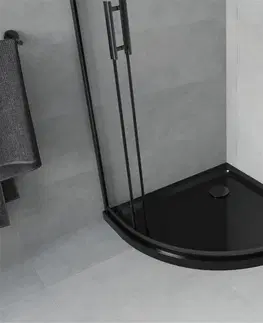 Sifony k pračkám MEXEN/S Rio čtvrtkruhový sprchový kout 80 x 80, transparent, černý + vanička se sifonem Flat, černý 863-080-080-70-00-4170B