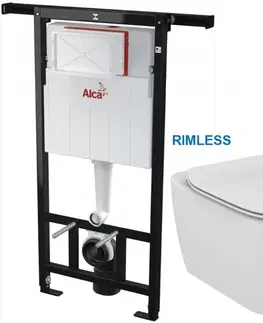 Záchody ALCADRAIN Jádromodul předstěnový instalační systém bez tlačítka + WC Ideal Standard Tesi se sedátkem RIMLESS AM102/1120 X TE2