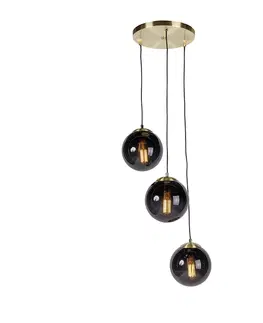 Zavesna svitidla Chytrá závěsná lampa mosazná s černým sklem 3 světla včetně Wifi ST64 - Pallon