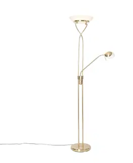 Stojaci lampy Mosazná stojací lampa včetně LED a stmívače s lampou na čtení - Empoli