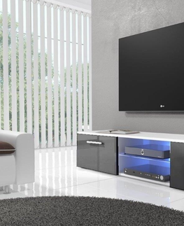 TV stolky TV stolek IWORU s LED, bílý/šedý lesk