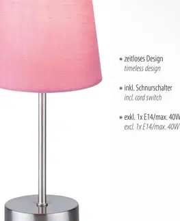 Stolní lampy JUST LIGHT. Stolní lampa Heinrich s růžovým látkovým stínidlem