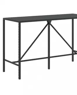 Zahradní stolky Barový stůl se skleněnou deskou černý 180x70x110 cm polyratan