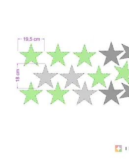Samolepky na zeď Dětské samolepky na zeď - Zelené a šedé samolepicí hvězdy