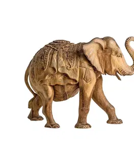 Luxusní stylové sošky a figury Estila Etno vyřezávaná soška slona Simeon z tropického masivu přírodní hnědé barvy s vyřezávaným zdobením 66cm