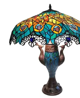 Svítidla Vitrážová stolní lampa Tiffany Paons – Ø 56*68 cm E27/max 2*60W E14/max 1*25W Clayre & Eef 5LL-6067