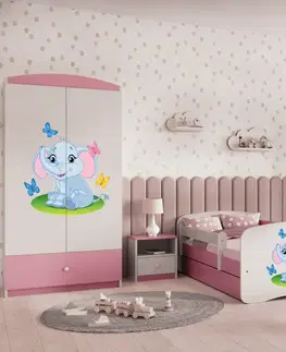Dětské postýlky Kocot kids Dětská postel Babydreams slon s motýlky růžová, varianta 80x180, se šuplíky, s matrací