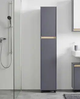 Skříňky do koupelny Vysoká Skříňka Massimo Tm.šedá/dřevodekor