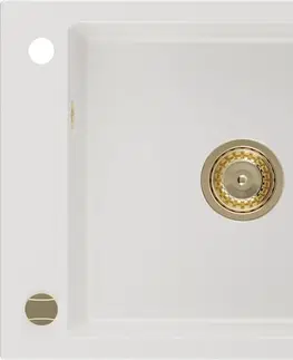 Sifony k pračkám MEXEN/S Elias granitový dřez 1 s odkapávačem 795 x 480 mm, bílá, + zlatý sifon 6511791005-20-G