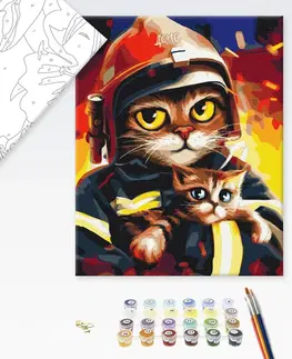 Zvířata Malování podle čísel hrdinská kočka s koťátkem