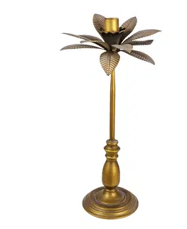 Svícny Kovový zlatý svícen s patinou a listy Camila - Ø 28*60 cm Clayre & Eef 6Y4479