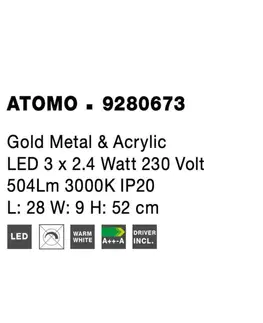 Designová nástěnná svítidla NOVA LUCE nástěnné svítidlo ATOMO zlatý kov a akryl LED 3 x 2.4W 230V 3000K IP20 9280673