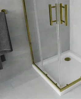 Sifony k pračkám MEXEN/S Rio sprchový kout čtverec 90x90, transparent, zlatá + bílá vanička se sifonem 860-090-090-50-00-4010G