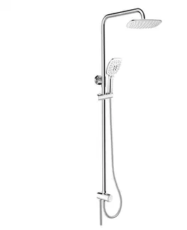 Sprchy a sprchové panely MEREO Sprchový set s tyčí, hadicí, ruční a talíř. hranatou sprchou, bílá CB95001SW2