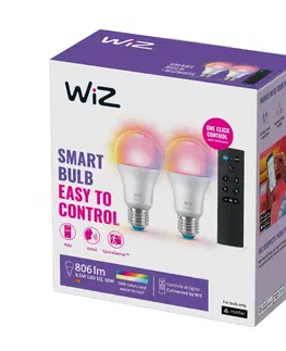Chytré žárovky WiZ WiZ A60 LED matná WiFi E27 8,5W RGBW Dálkové ovládání sada 2 ks