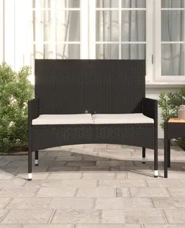 Zahradní lavice 2místná zahradní lavice s poduškami černá polyratan