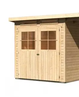 Dřevěné plastové domky Dřevěný zahradní domek GLUCKSBURG 4 s přístřeškem 190 Lanitplast Přírodní dřevo