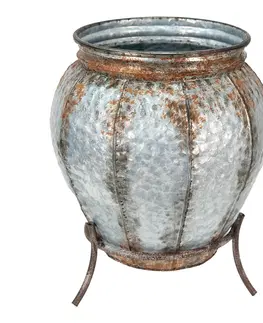 Dekorativní vázy Šedá plechová dekorační váza s podstavcem Vall - Ø 32*42 cm Clayre & Eef 6Y4652