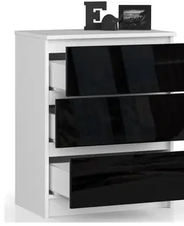 Komody Ak furniture Komoda Kuba 60 cm - 3 šuplíky bílá/černá