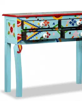 Konferenční stolky Odkládací stolek ručně malovaný Dekorhome Tyrkysová