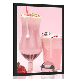 S kuchyňským motivem Plakát růžový mléčný koktejl