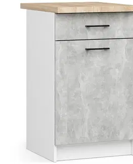 Kuchyňské dolní skříňky Ak furniture Kuchyňská skříňka Olivie S 50 cm 1D 1S bílá/beton/dub sonoma