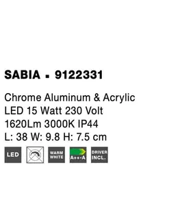 LED nástěnná svítidla NOVA LUCE nástěnné svítidlo nad zrcadlo SABIA chrom hliník a akryl LED 15W 220-240V 3000K IP44 9122331