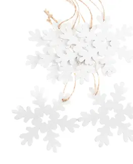 Vánoční dekorace Sada vánočních dřevěných ozdob Vločka bílá, 6 ks