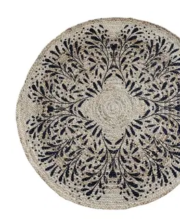 Koberce a koberečky Přírodní kulatý jutový koberec s černými listy Gillia - Ø110 cm Chic Antique 16095900