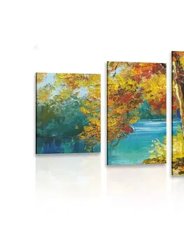 Obrazy přírody a krajiny 5-dílný obraz malované stromy v barvách podzimu