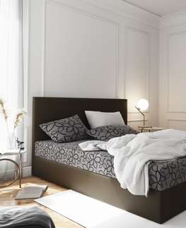 Postele Čalouněná postel CESMIN 180x200 cm, šedá se vzorem/hnědá
