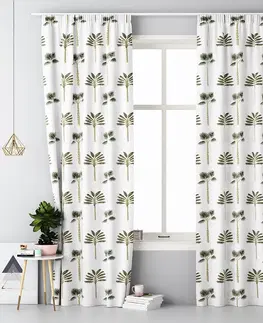 Skandinávské hotové závěsy Moderní závěs na kolíčky bílé barvy s motivem palmových listů 140x250 cm
