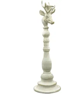 Svícny Šedý antik kovový svícen ArtFerro s jelenem - 13,5*13,5*43cm  Exner 253398