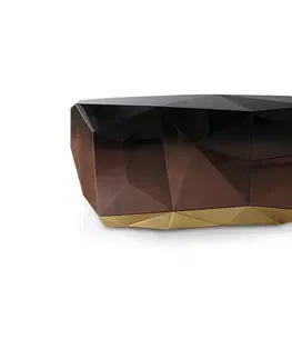 Designové komody Estila Luxusní moderní příborník z masivního dřeva s lesklou povrchovou úpravou a pozlacenou podstavou Diamond Chocolate 185 cm
